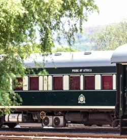 Rovos Rails vintagevogne i afrikansk landskab
