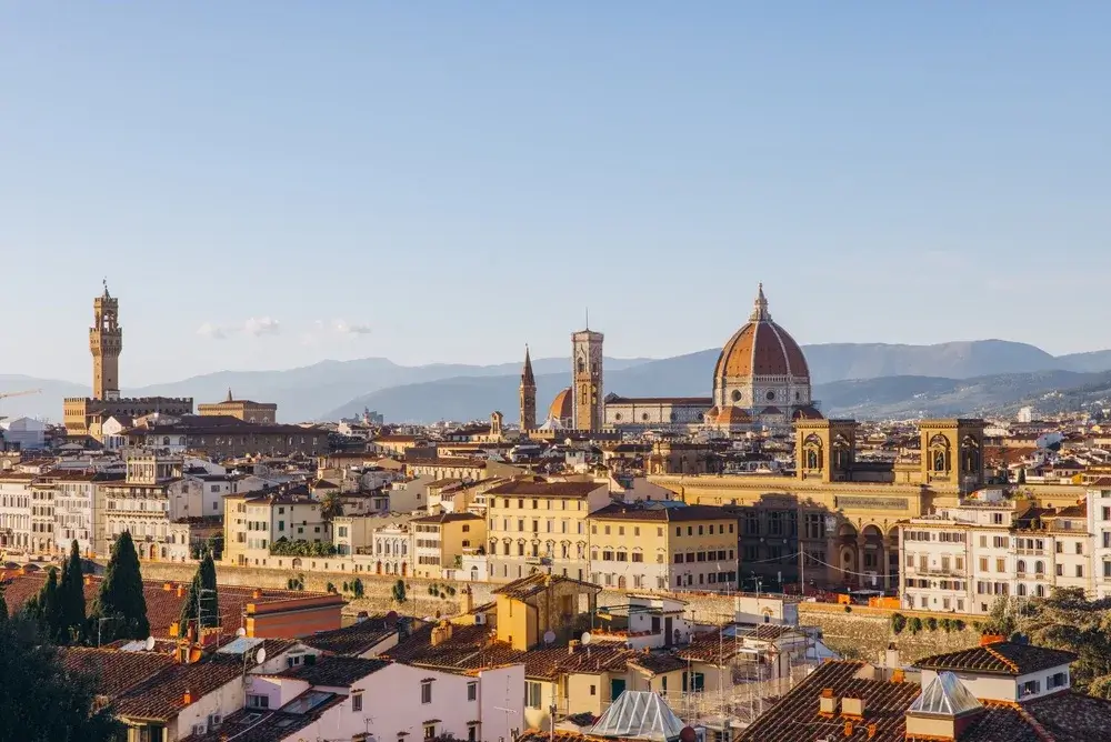 Udsigt over Firenzes tage med domkirken Santa Maria del Fiore og Palazzo Vecchio