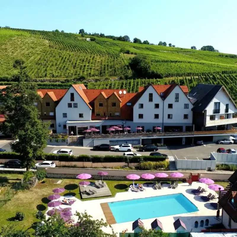 Hotellet med pool mellem vinmarker