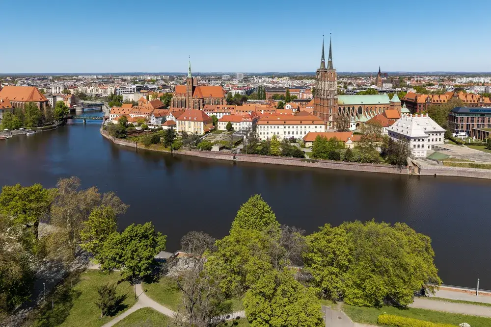 Domøen Ostrów Tumski og floden Oder i Wrocław